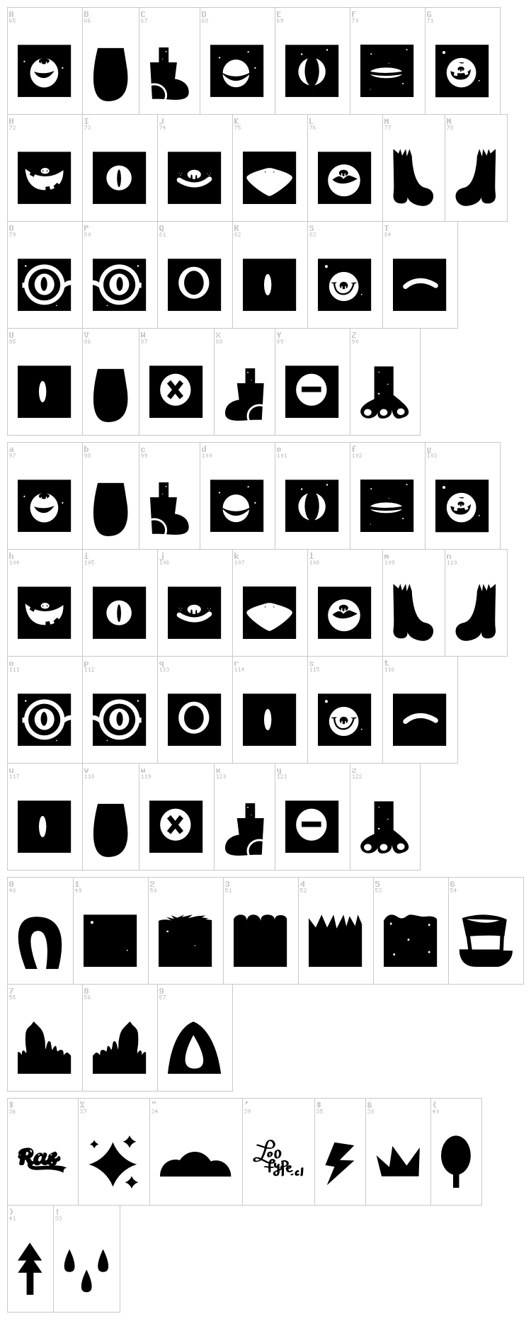 Monster Happy font map